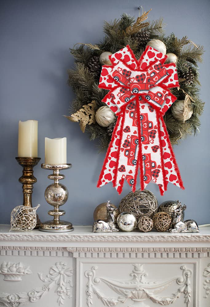Estivaux Large Valentine's Day Bows - Red White Burlap Loving Heart Truck Gift Bows for Front Door, Party, Wedding, Anniversary Decorations - Image 3