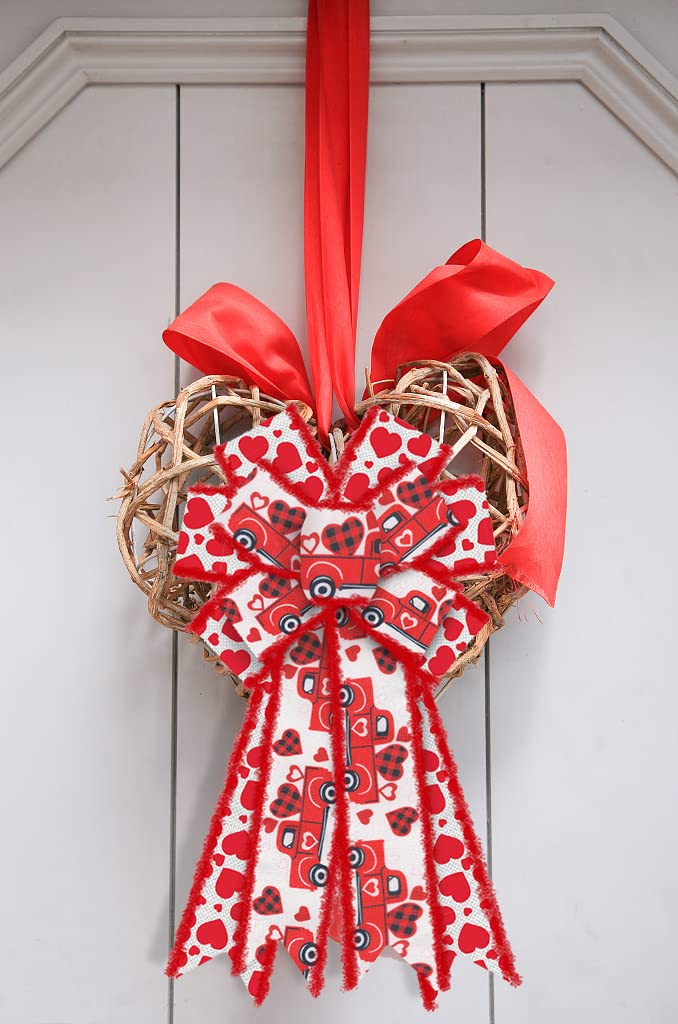 Estivaux Large Valentine's Day Bows - Red White Burlap Loving Heart Truck Gift Bows for Front Door, Party, Wedding, Anniversary Decorations - Image 4