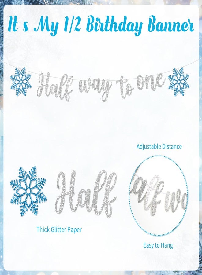 THAWAY 1/2 Birthday Snowflake Half Birthday Decorations - Snowflake It's My 1/2 Birth Banner Glitter Cake Topper Tassel High Chair Banner & Crown, Hat Halfway to One Boy Girl Party Supplies - Image 2