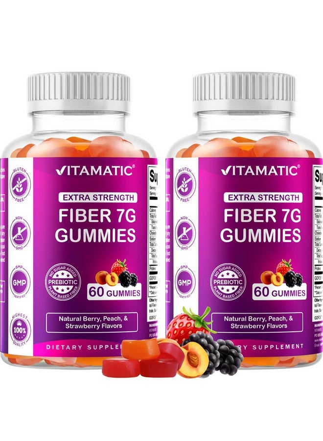 Vitamatic 2 Pack Prebiotic Fiber Gummies for Adults - 7G Fiber Extra Strength - Zero Sugar Added - 60 Pectin Based Gummies - Digestive Health & Regularity Support, (Total 120 Count) - Image 1