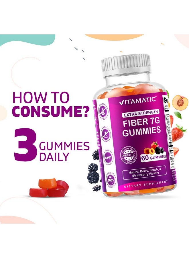 Vitamatic 2 Pack Prebiotic Fiber Gummies for Adults - 7G Fiber Extra Strength - Zero Sugar Added - 60 Pectin Based Gummies - Digestive Health & Regularity Support, (Total 120 Count) - Image 5