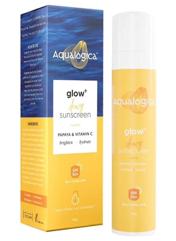 Aqualogica Glow+ Dewy Sunscreen SPF 50 PA+++ For UVA/B And Blue Light Protection, for Glowing And Well Protected Skin, Cream, 50G - Image 1