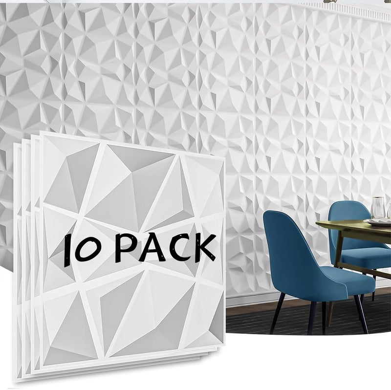 Decorative 3D Wall Panels in Diamond Design, PVC 3D Wall Panel Diamond, for Interior Decor (White, 30 * 30cm, 10Pcs) - Image 1