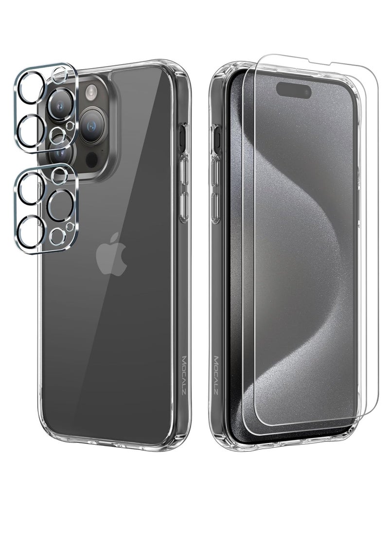 Raxoom ELTRAZONE Designed for iPhone 13 Pro Max Case, [Clear] 5 in 1 [Non Yellowing] Case with 2X Tempered Glass Screen and 2X Camera Lens Protectors, Shockproof and Air-Guard Corners (Clear Non MagSafe) - Image 1