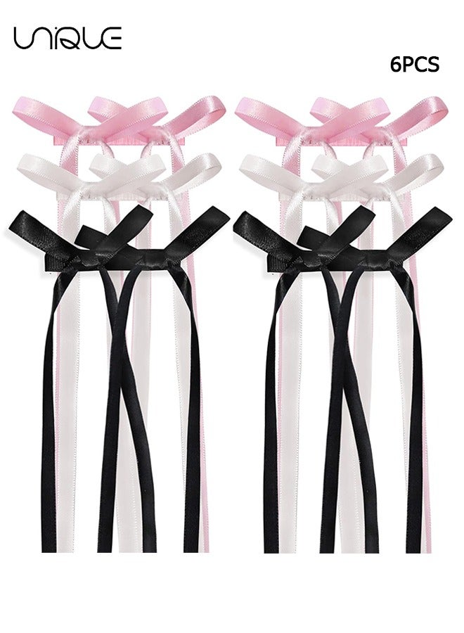 يونيك مشبك شعر 6 قطع - مشبك شعر مزدوج القوس - مشبك شعر شرابة طويل - للحفلات / العرض / الزفاف - وردي / أبيض / أسود - Image 1