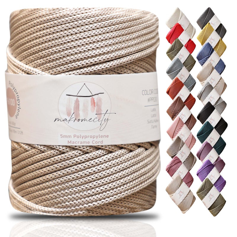 Makromecity, Premium Polyester Macrame Cord 5mm x 104 Yards (311 feet) 5mm Polypropylene Macrame Cord Crochet Macrame Bag Cord Crafts for Wall Hangings, Bags, Underplate, Rug (Latte) - Image 1