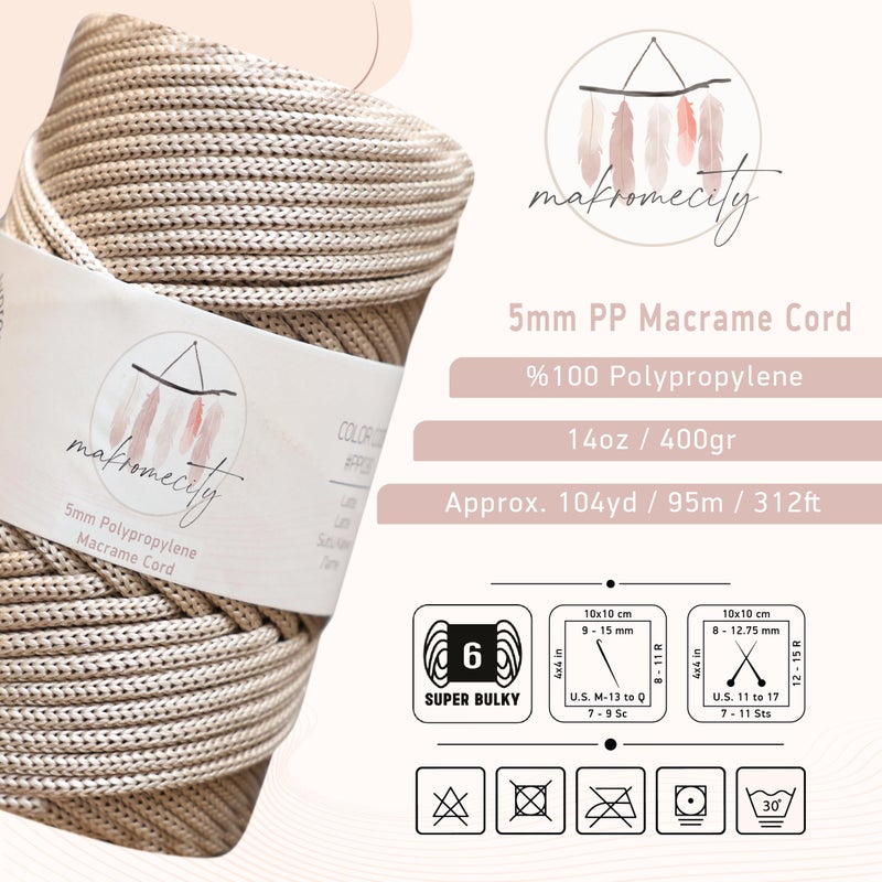 Makromecity, Premium Polyester Macrame Cord 5mm x 104 Yards (311 feet) 5mm Polypropylene Macrame Cord Crochet Macrame Bag Cord Crafts for Wall Hangings, Bags, Underplate, Rug (Latte) - Image 2