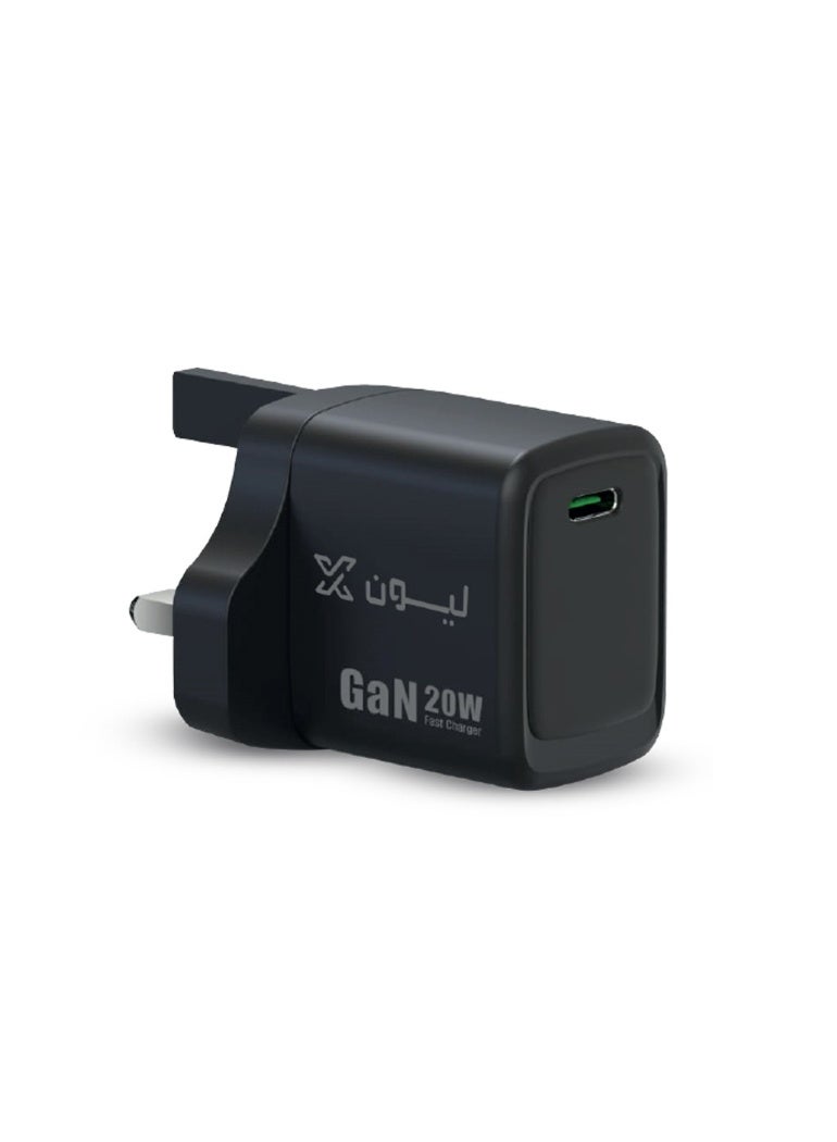 ليون اكس قابس شاحن جداري سريع 20 واط من ليون اكس | فيش تايب سي (USB C) بتقنية PD لآيفون 17/16/15 برو، آيباد، وجالاكسي (صناعة سعودية) - أسود - Image 2