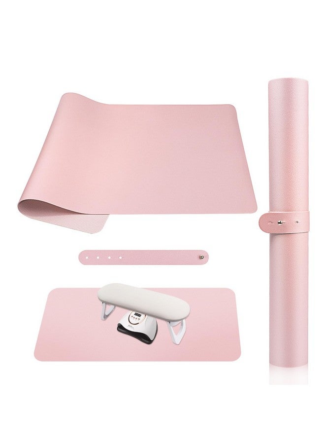 Subay Nail Art Table Mat, (MAT ONLY) Soft Microfiber PU Leather Nail Hand Rest for Nail Arm Rest Cushion, Foldable Nail Art Rest Pillow Manicure Pad Desk Mat - Pink - Image 1