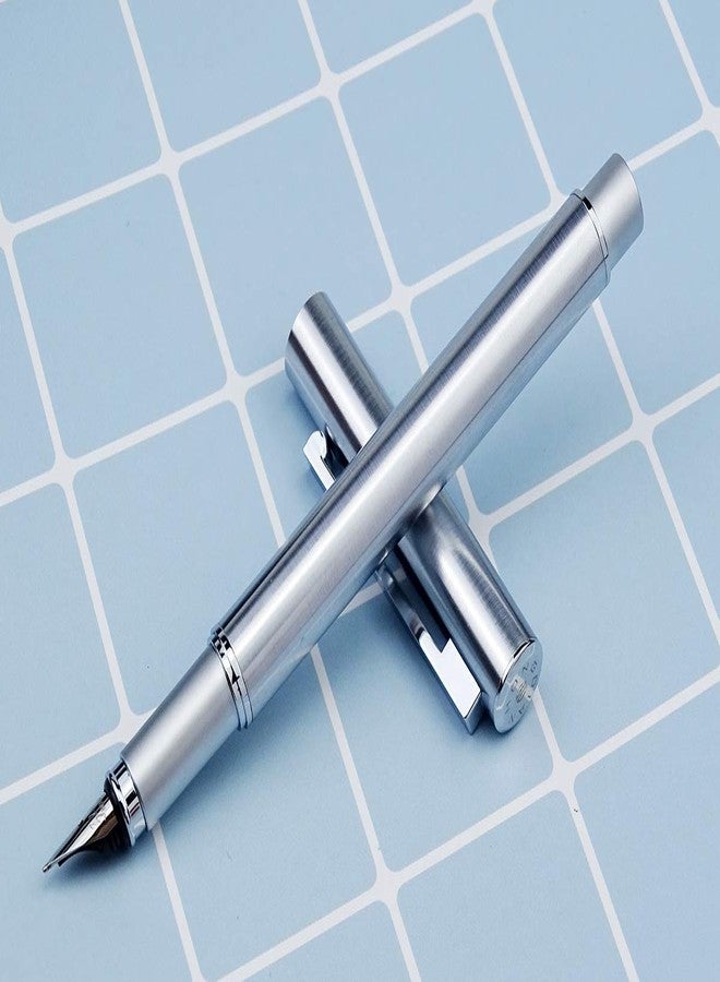 Asvine Hongdian 516 Stainless Steel Fountain Pen Fine Nib, Classic Design with Converter and Pen Pouch - Image 3