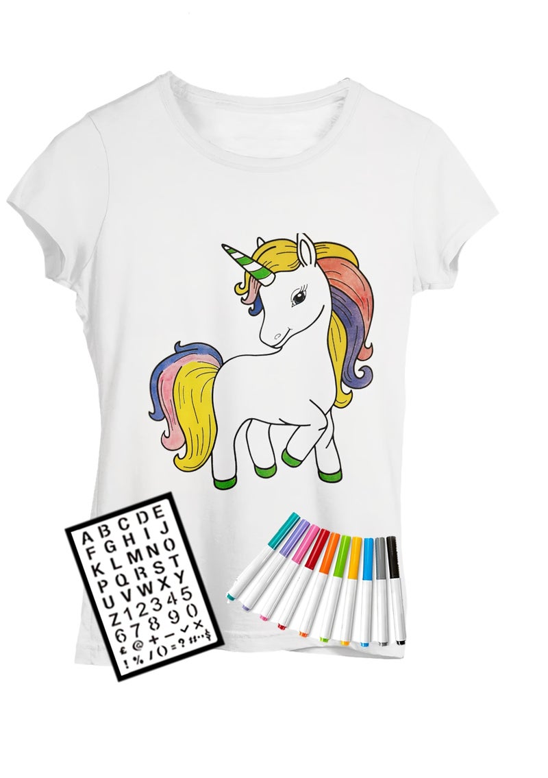 DaVinci in You Coloring Shirt Kit for Girls with 10 Fabric Markers and Alphabet Stencil DIY Arts and Crafts Unicorn Mermaid and Birthday Girl - Image 2