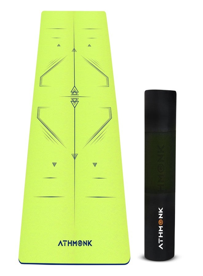 Athmonk Dual Colour TPE Pro Yoga Mat for Woman and Man with Alignment Guide Lines | Home Gym Equipment Exercise Mats for Workout | 6mm Thick Anti Slip Mat for Kids | Big Size with Cover Bag, Neon - Image 1