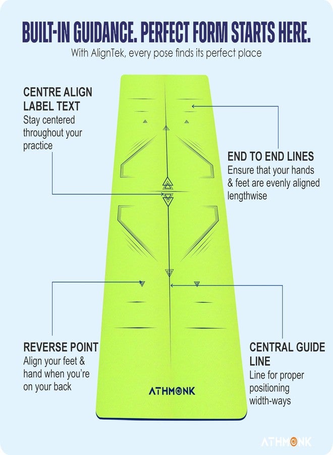 Athmonk Dual Colour TPE Pro Yoga Mat for Woman and Man with Alignment Guide Lines | Home Gym Equipment Exercise Mats for Workout | 6mm Thick Anti Slip Mat for Kids | Big Size with Cover Bag, Neon - Image 2