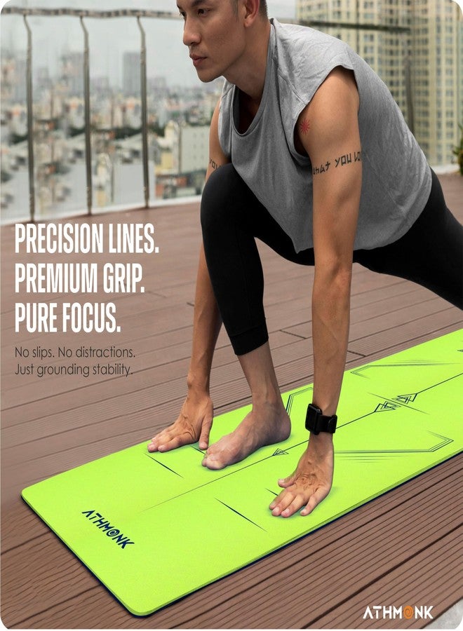 Athmonk Dual Colour TPE Pro Yoga Mat for Woman and Man with Alignment Guide Lines | Home Gym Equipment Exercise Mats for Workout | 6mm Thick Anti Slip Mat for Kids | Big Size with Cover Bag, Neon - Image 3