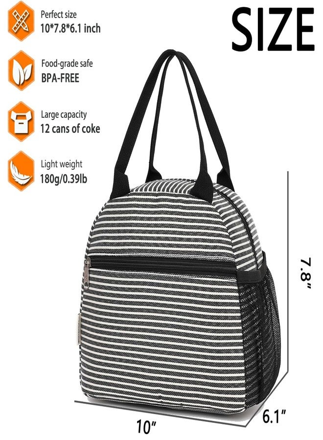 GYEUKHAM Lunch Bag Women, Lunch Box for Adult Men Kids Girls, Small Cute Lunchbox Tote Large Capacity Insulated Lunch Container Cooler for Work School Picnic Travel, Black White Stripes - Image 3