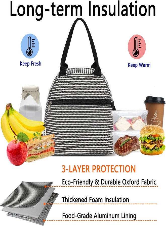 GYEUKHAM Lunch Bag Women, Lunch Box for Adult Men Kids Girls, Small Cute Lunchbox Tote Large Capacity Insulated Lunch Container Cooler for Work School Picnic Travel, Black White Stripes - Image 2