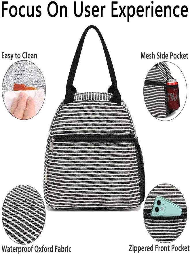 GYEUKHAM Lunch Bag Women, Lunch Box for Adult Men Kids Girls, Small Cute Lunchbox Tote Large Capacity Insulated Lunch Container Cooler for Work School Picnic Travel, Black White Stripes - Image 4