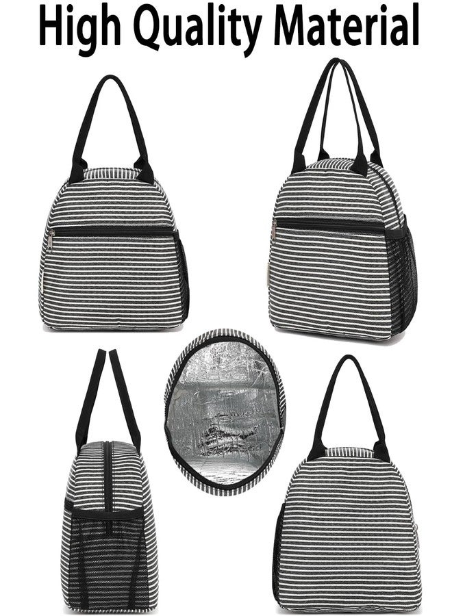 GYEUKHAM Lunch Bag Women, Lunch Box for Adult Men Kids Girls, Small Cute Lunchbox Tote Large Capacity Insulated Lunch Container Cooler for Work School Picnic Travel, Black White Stripes - Image 5