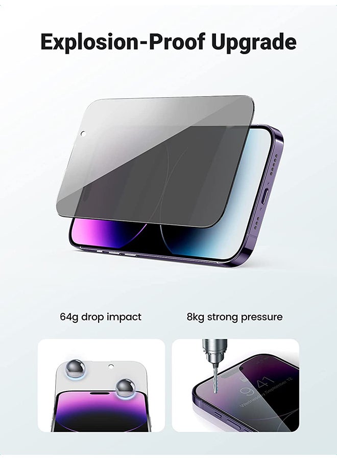 يو جرين واقي شاشة للخصوصية لهاتف iPhone 14 Pro Max، عبوتان مقاس 6.7 بوصة مع إطار محاذاة، سهل التركيب، زجاج مقسى خالٍ من الفقاعات، غشاء حماية شفاف عالي الدقة مضاد للخدش ومضاد للتجسس ومضاد لبصمات الأصابع، رمادي - Image 5