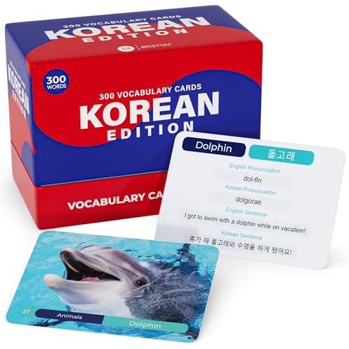 Briston Korean Vocabulary Flash Cards 300 Words Language Learning Set for Beginners Students Bilingual English Korean Study Tool with Pronunciation Guide Educational Gift for Kids Adults - Image 1