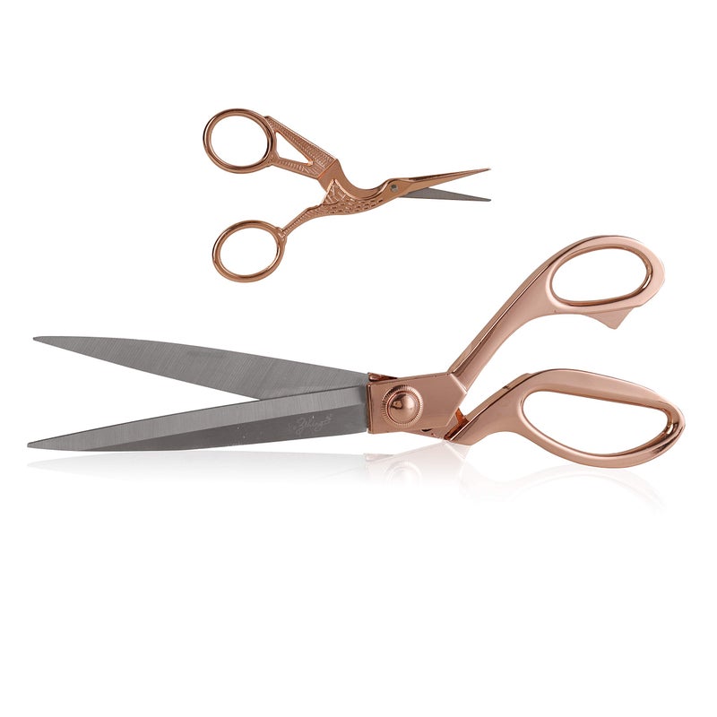 eZthingsÂ® 10" + 4.5" Sewing Shears + Embroidery Stork Scissors Titanium Stainless Steel Ultra Sharp Tailor Dressmaker's Set for Cutting Fabric, Canvas, Denim (10 Inch + 4.5" Set Rose Gold)