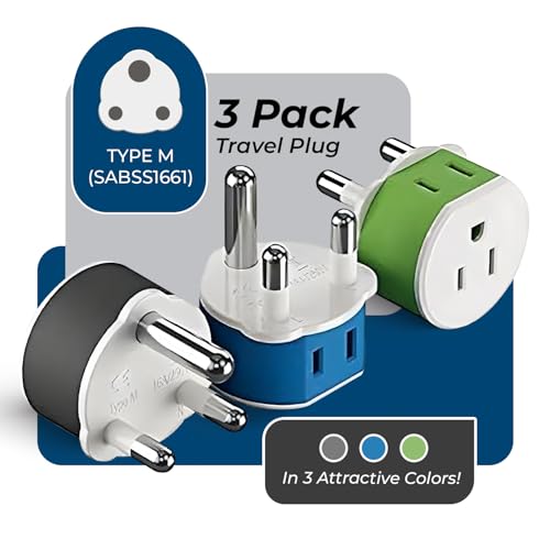 OREI South Africa, Botswana, Namibia Power Plug Adapter with 2 USA Inputs - Travel 3 Pack - Type M (US-10L), Safe Grounded Use with Cell Phones, Laptop, Camera Chargers, CPAP, and More - Image 2