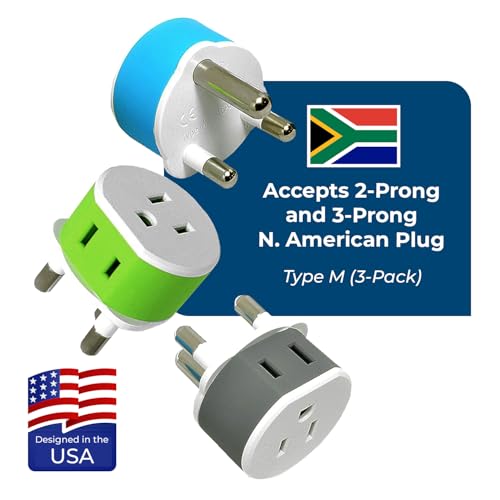 OREI South Africa, Botswana, Namibia Power Plug Adapter with 2 USA Inputs - Travel 3 Pack - Type M (US-10L), Safe Grounded Use with Cell Phones, Laptop, Camera Chargers, CPAP, and More - Image 4