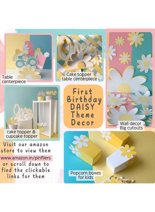 Pinfliers Pinfliers Daisy Theme Birthday Decoration,Paper Popcorn Boxes for Birthday Party,10 Daisy Flower Popcorn Tubs for Kids,1st Birthday Table Paper Decoration Items|Popcorn Box|Popcorn Tub, White & Yellow  - Image 3