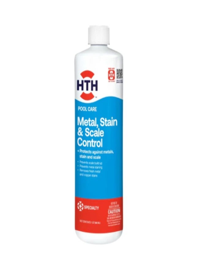 HTH 67218 Swimming Pool Care Metal, Stain & Scale Control - Prevents Metal Staining and Scale Build Up, Removes Fresh Metal & Copper Stains, Compatible with All Swimming Pools, 32oz - Image 1