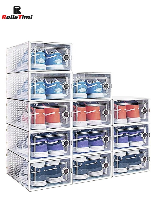 RollsTimi  12 Pack Clear Plastic Foldable Shoe Box Sneaker Container Stackable Shoe Shelf Case Shoes Organizer - Image 1