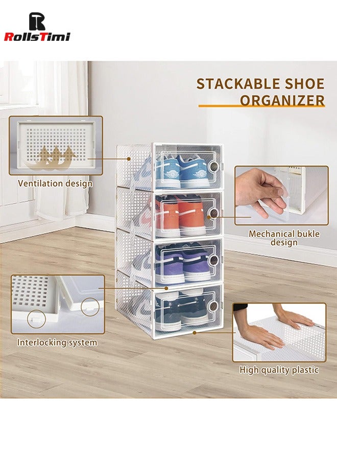 RollsTimi  12 Pack Clear Plastic Foldable Shoe Box Sneaker Container Stackable Shoe Shelf Case Shoes Organizer - Image 2
