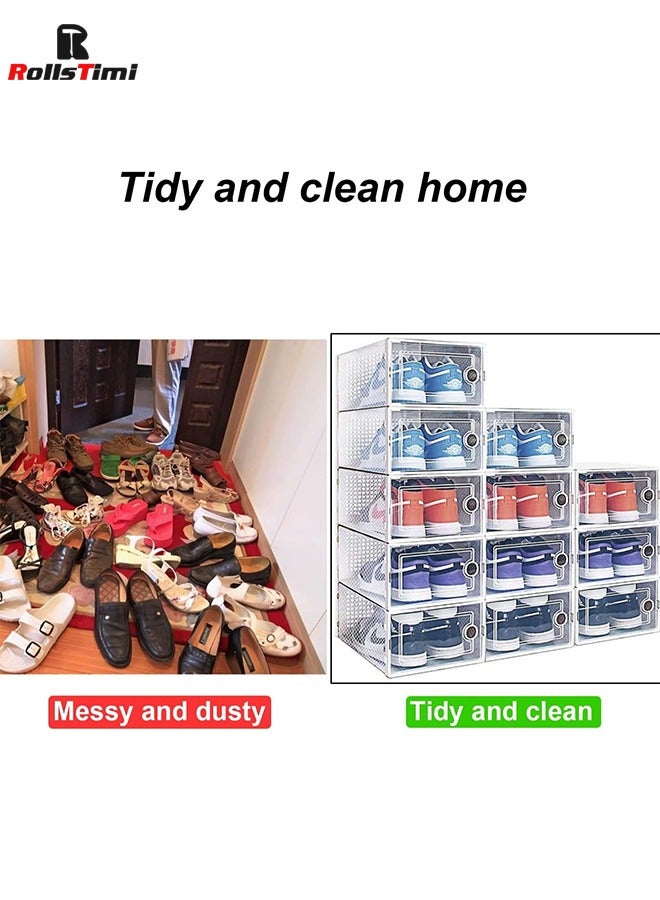 RollsTimi  12 Pack Clear Plastic Foldable Shoe Box Sneaker Container Stackable Shoe Shelf Case Shoes Organizer - Image 3