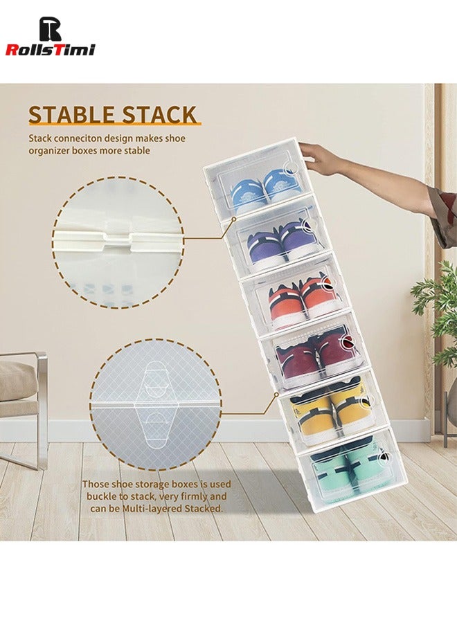 RollsTimi  12 Pack Clear Plastic Foldable Shoe Box Sneaker Container Stackable Shoe Shelf Case Shoes Organizer - Image 4