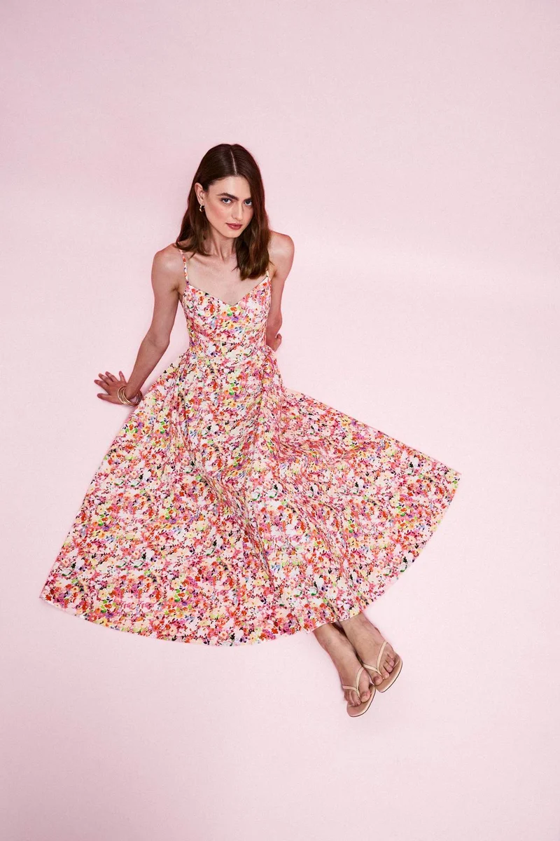 Defacto  Heart Collar Floral Poplin Midi Dress for Women | Best Price UAE