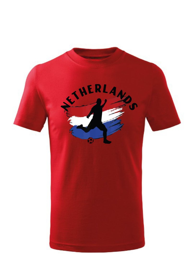 Netherland Football Team World Fans printed T shirts Supporting The Football Team Jersey T shirts For Men | Women | Kids to win the cup (Red)  - Image 1