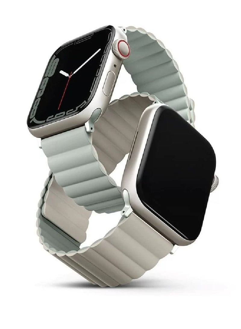 Zoom Plus New Bluetooth Call With Reversible Magnetic Band Sports Fitness Tracker Water Resistant Smartwatch For IOS Android (Sage/Beige) - Image 1