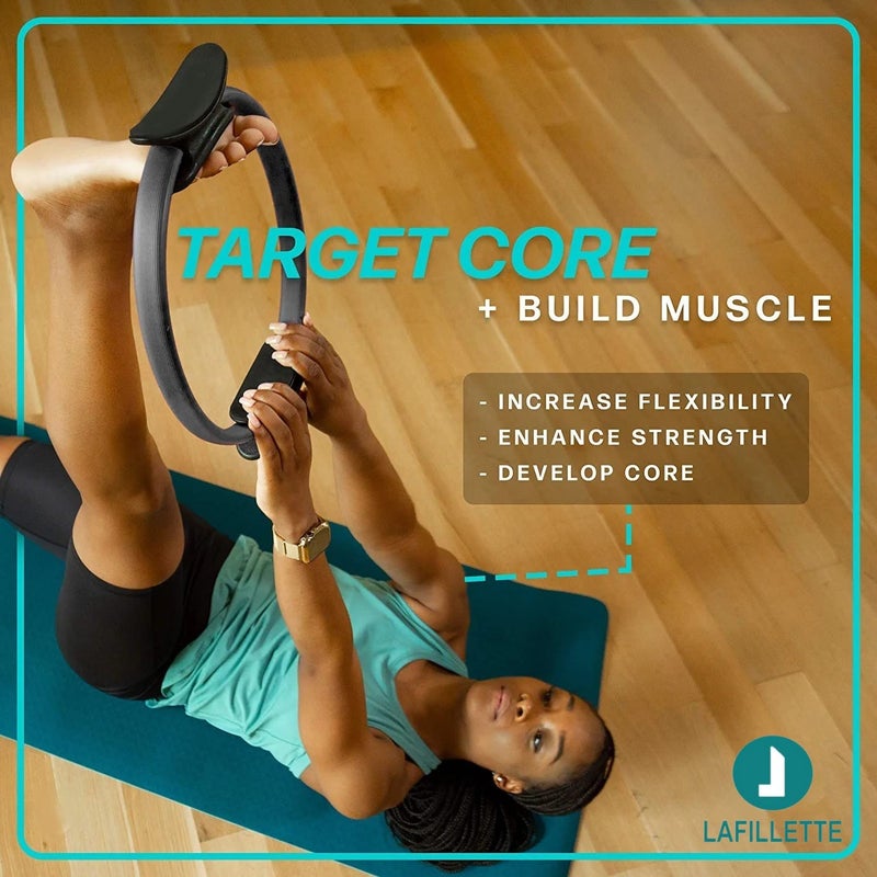 LAFILLETTE Pilates Ring 15" Fitness Circle - Lightweight & Dual Foam Padded Handles | Yoga Ring for Toning Arms, Thighs/Legs & Core, Thigh Workout, Thigh Toner, Inner Thigh Exercise Equipment (Black) - Image 4
