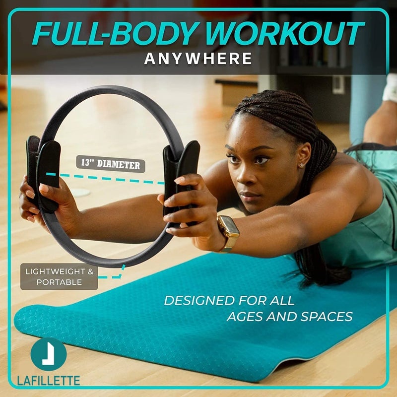 LAFILLETTE Pilates Ring 15" Fitness Circle - Lightweight & Dual Foam Padded Handles | Yoga Ring for Toning Arms, Thighs/Legs & Core, Thigh Workout, Thigh Toner, Inner Thigh Exercise Equipment (Black) - Image 5