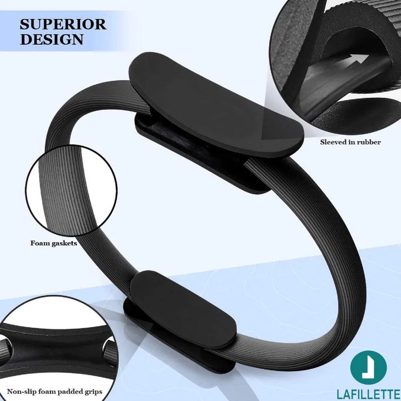 LAFILLETTE Pilates Ring 15" Fitness Circle - Lightweight & Dual Foam Padded Handles | Yoga Ring for Toning Arms, Thighs/Legs & Core, Thigh Workout, Thigh Toner, Inner Thigh Exercise Equipment (Black) - Image 2