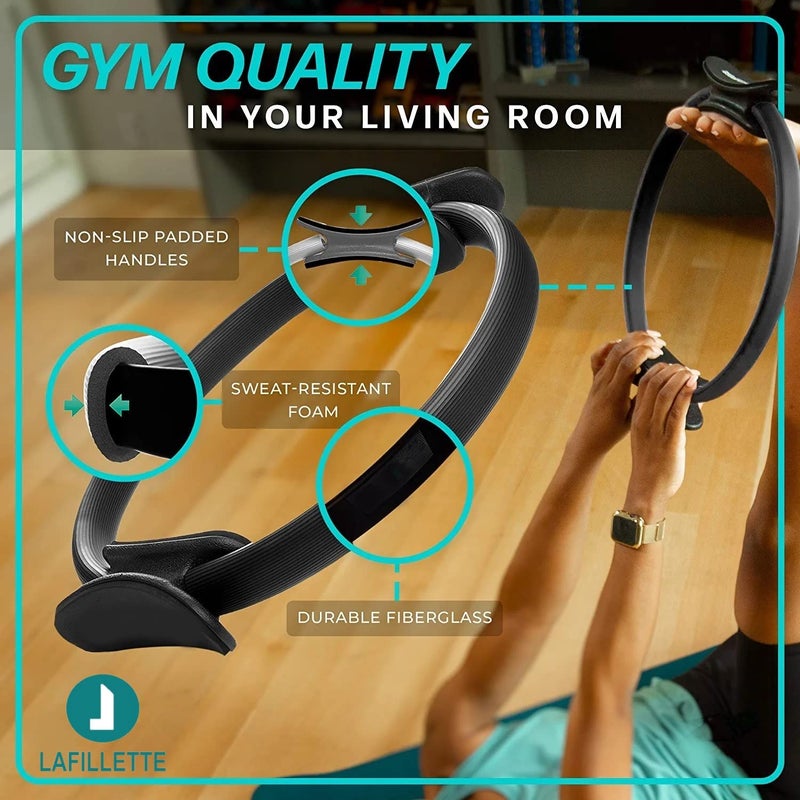 LAFILLETTE Pilates Ring 15" Fitness Circle - Lightweight & Dual Foam Padded Handles | Yoga Ring for Toning Arms, Thighs/Legs & Core, Thigh Workout, Thigh Toner, Inner Thigh Exercise Equipment (Black) - Image 3