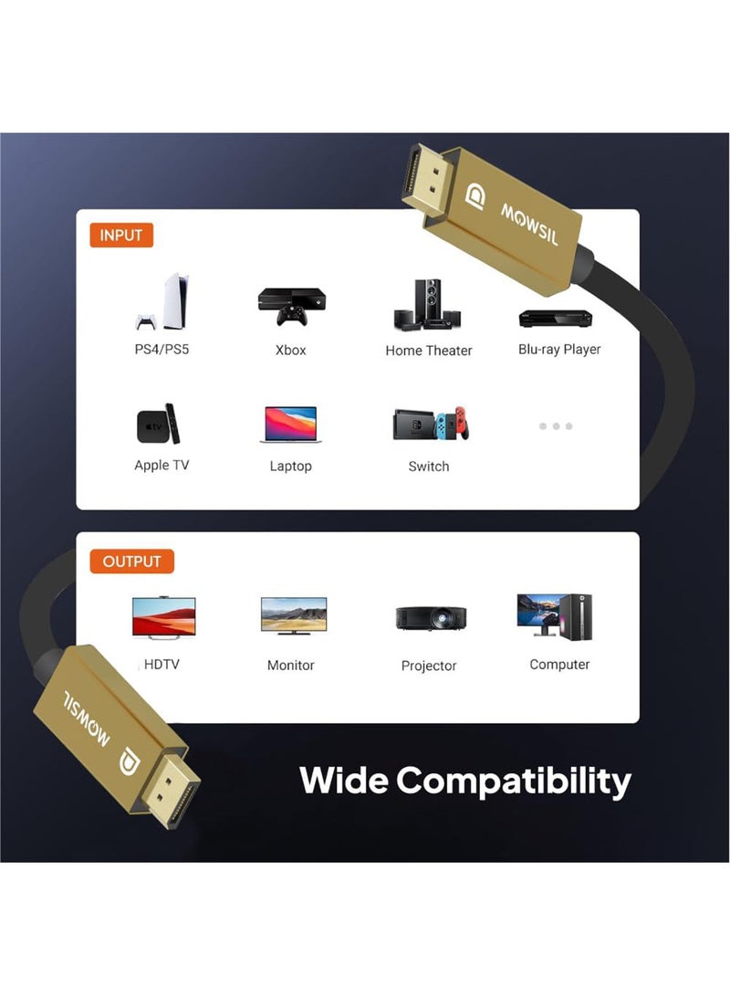 MOWSIL MOWSIL 8K DisplayPort 1.4 Cable 5M, 60Hz, 48Gbps, 4K 144Hz, 24K Gold Plated, High-Speed DP Cable, RGB 4:4:4 - Image 2