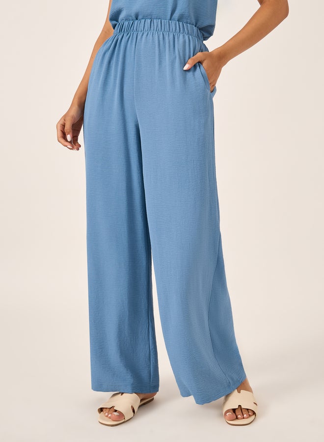 Styli Solid Lace Insert Sleeveless Top and Wide Leg Pants Co-Ords  - Image 5