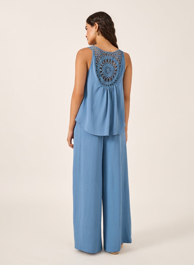 Styli Solid Lace Insert Sleeveless Top and Wide Leg Pants Co-Ords  - Image 4