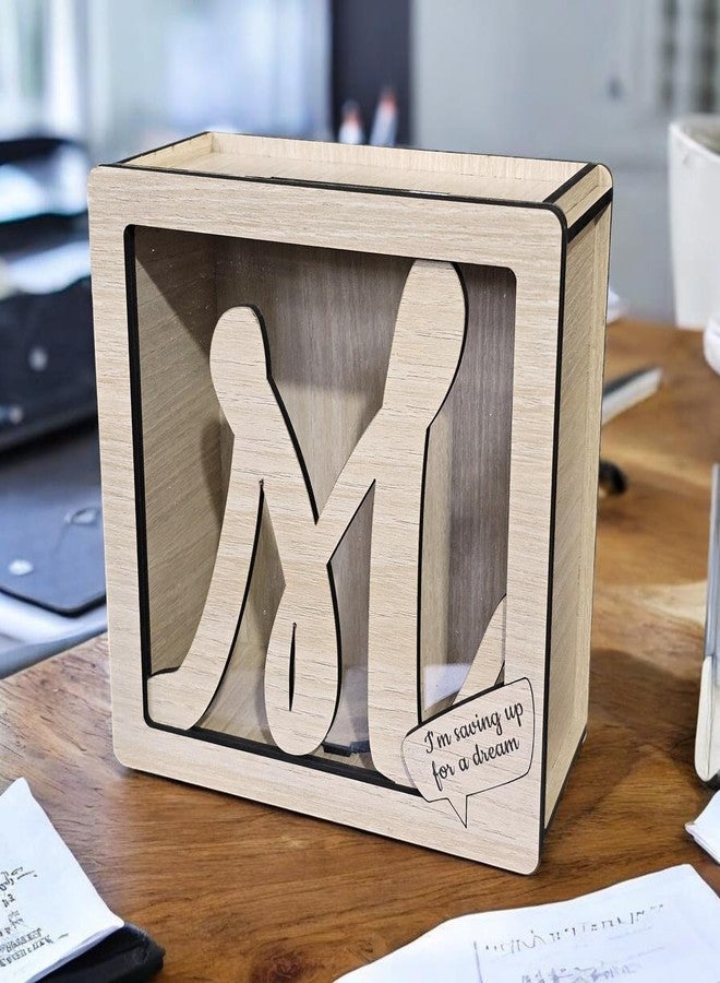 LACUM® Letter Piggy Bank - Custom Wooden Money Bank for Kids & Adults - Sunmica Coated Engineering Wood with Transparent Acrylic Front - Unique Gifts (Letter M) - Image 4