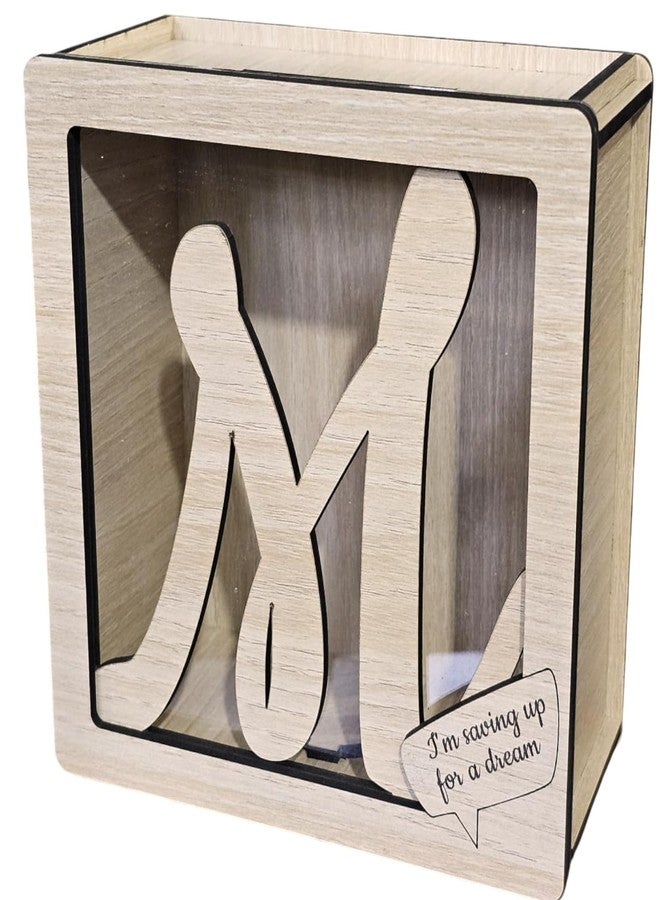 LACUM® Letter Piggy Bank - Custom Wooden Money Bank for Kids & Adults - Sunmica Coated Engineering Wood with Transparent Acrylic Front - Unique Gifts (Letter M) - Image 1