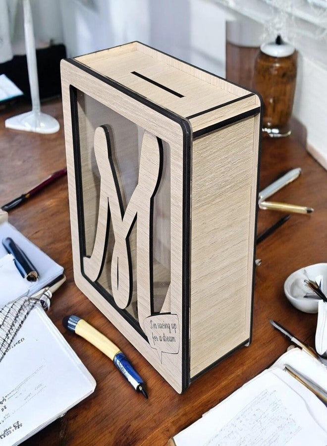 LACUM® Letter Piggy Bank - Custom Wooden Money Bank for Kids & Adults - Sunmica Coated Engineering Wood with Transparent Acrylic Front - Unique Gifts (Letter M) - Image 3