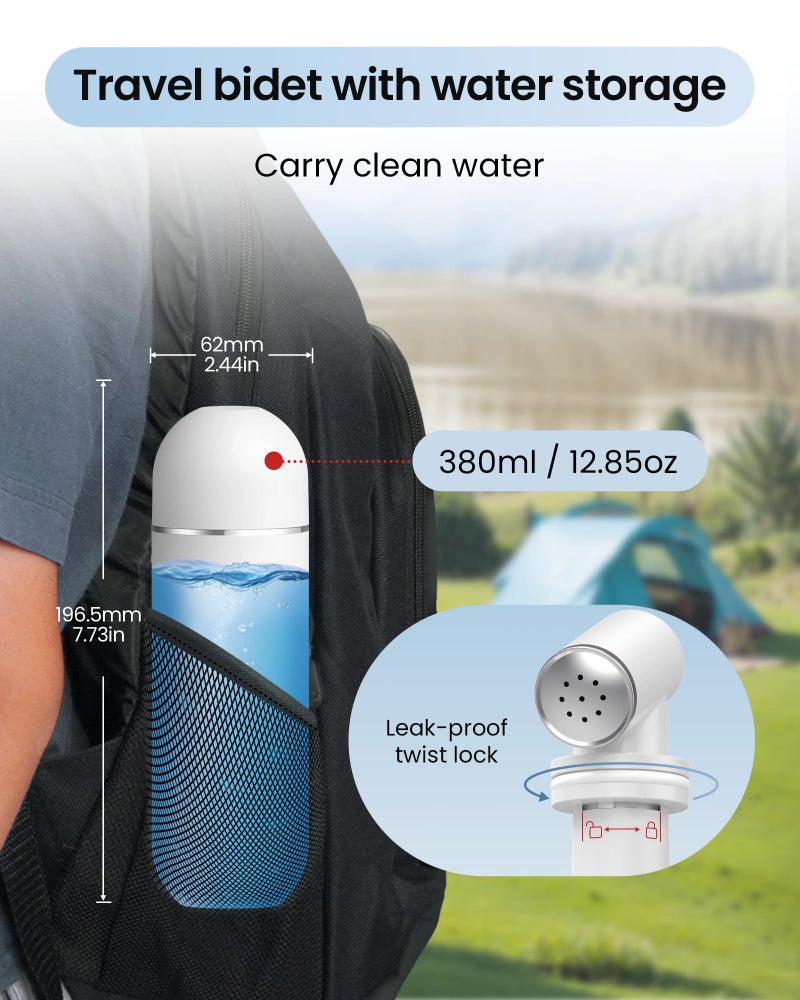 Redsack Portable Bidet for Travel & Camping - Manual Squeeze Handheld Peri Bottle for Feminine Hygiene, 3 Leak-Proof Seals, Extendable Sprayer with Rotating Nozzle for Men & Women (White, General) - Image 2