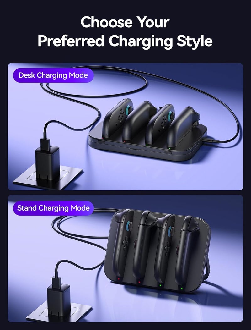 jsaux Charging Dock Compatible with Nintendo Switch 2 JoyCon Controllers, 4-in-1 Magnetic Charger Station with Adjustable Stand & LED Indicator, for Switch 2 JoyCon Charger with 4.9FT USB C Cable - Image 2