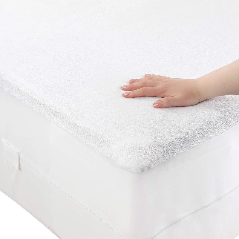 Masirs Masirs Zippered Mattress Encasement  Waterproof Breathable Noiseless Machine Washable Soft Terry Top for Comfortable Night Sleep CalKing  - Image 3