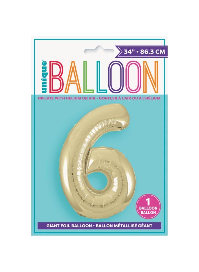 Unique 34" Gold Foil Number 6 Balloon - Image 1
